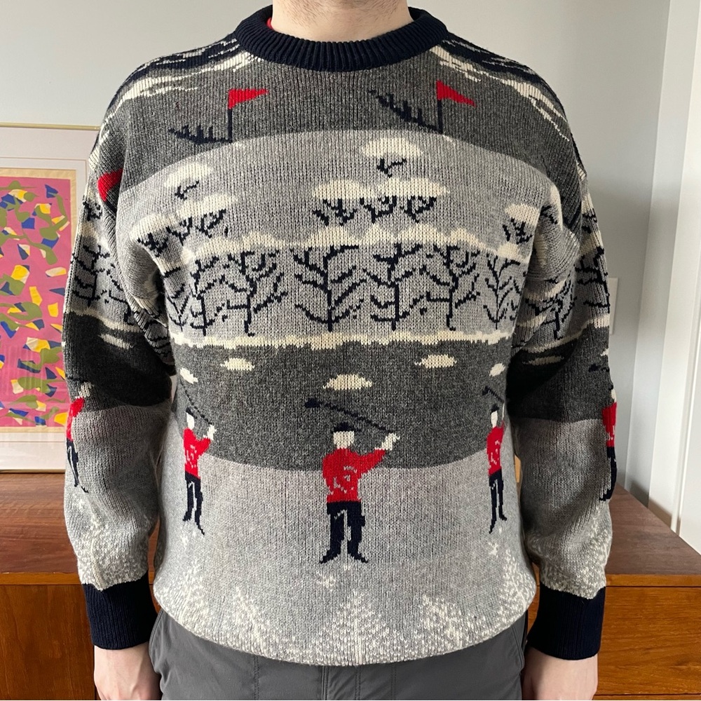 True Vintage Manawatu Made in New Zealand Wool Sweater Golf Theme L